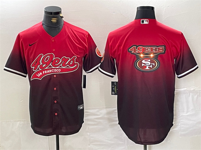 Men's San Francisco 49ers Team Big Logo Red/Black With Patch Cool Base Stitched Baseball Jersey